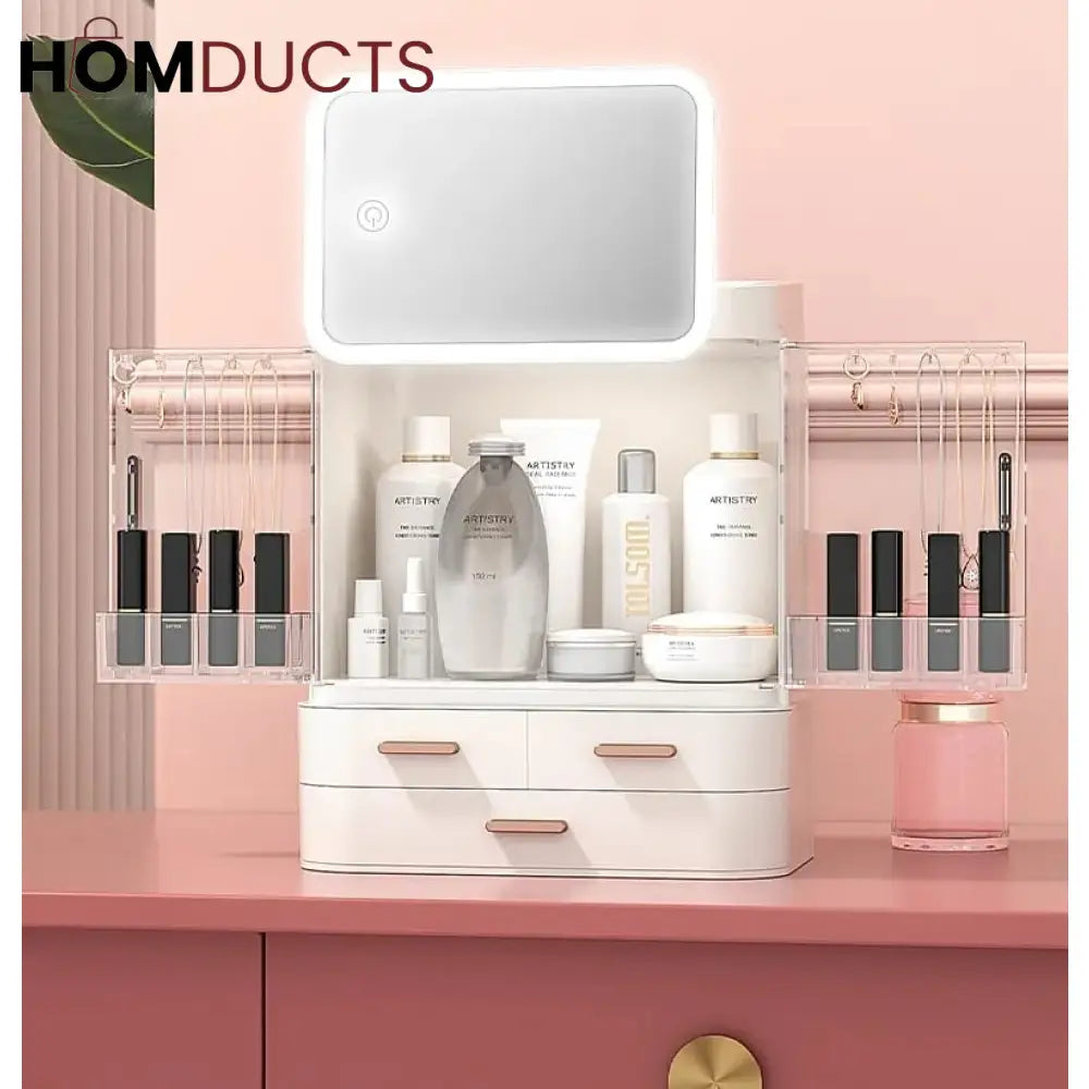 Cosmetic Storage Box With Mirror Led Light