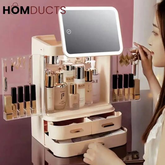 Cosmetic Storage Box With Mirror Led Light