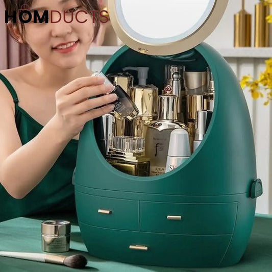 Creative Egg Shape Cosmetic Organizer With Led Mirror