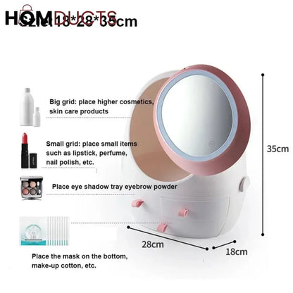 Creative Egg Shape Cosmetic Organizer With Led Mirror