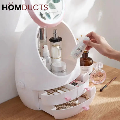 Creative Egg Shape Cosmetic Organizer With Led Mirror