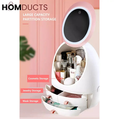 Creative Egg Shape Cosmetic Organizer With Led Mirror