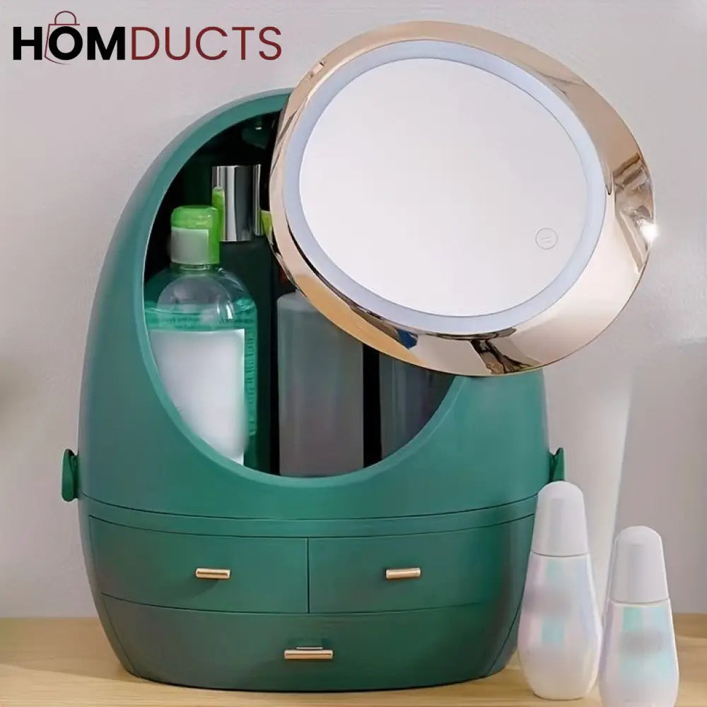 Creative Egg Shape Cosmetic Organizer With Led Mirror