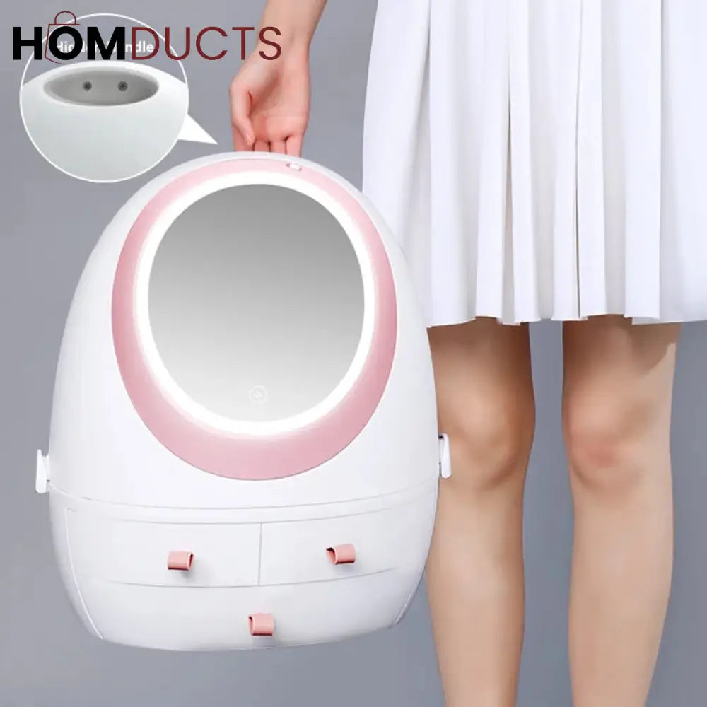 Creative Egg Shape Cosmetic Organizer With Led Mirror