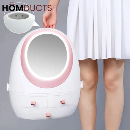 Creative Egg Shape Cosmetic Organizer With Led Mirror