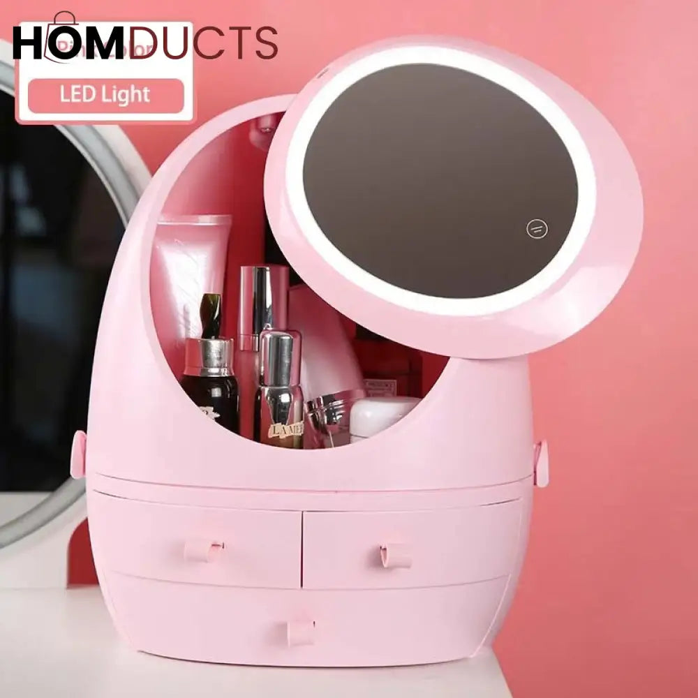 Creative Egg Shape Cosmetic Organizer With Led Mirror