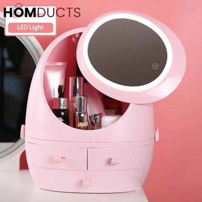 Creative Egg Shape Cosmetic Organizer With Led Mirror