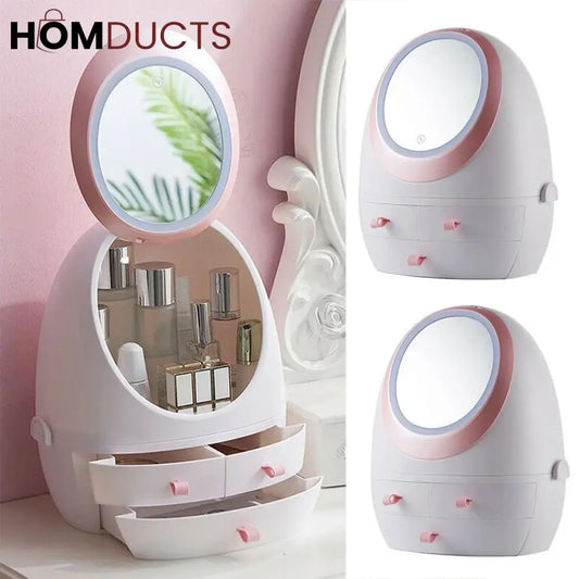 Creative Egg Shape Cosmetic Organizer With Led Mirror