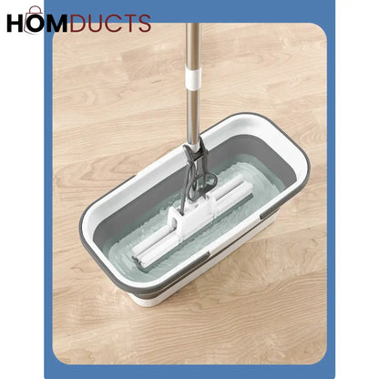 Creative Standing Sqeeze Mop With Foldable Silicone Bucket