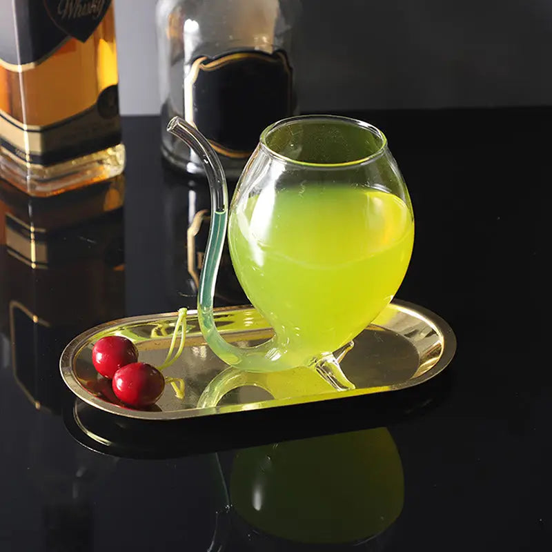 Curved Cocktail Glass with Built-In Straw – Unique Artistic Drinkware