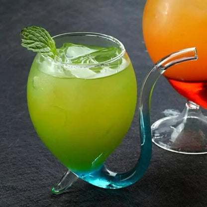 Curved Cocktail Glass with Built-In Straw – Unique Artistic Drinkware