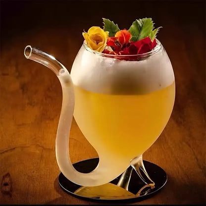 Curved Cocktail Glass with Built-In Straw – Unique Artistic Drinkware