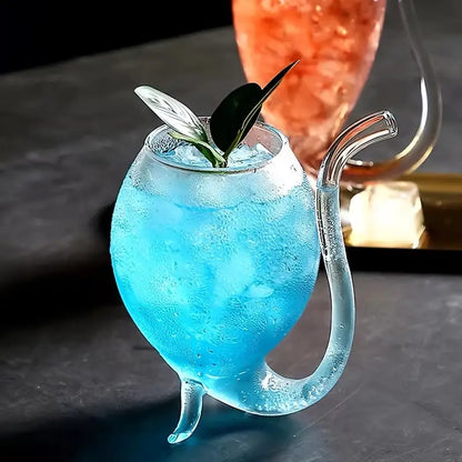 Curved Cocktail Glass with Built-In Straw – Unique Artistic Drinkware