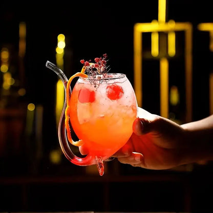 Curved Cocktail Glass with Built-In Straw – Unique Artistic Drinkware