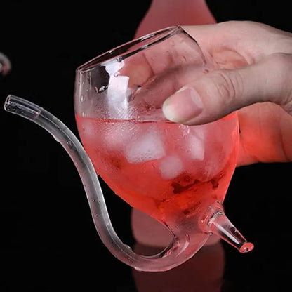 Curved Cocktail Glass with Built-In Straw – Unique Artistic Drinkware