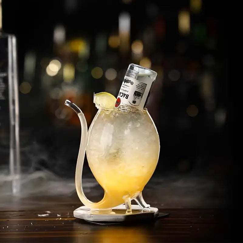 Curved Cocktail Glass with Built-In Straw – Unique Artistic Drinkware