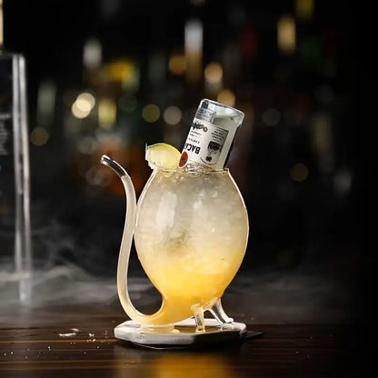 Curved Cocktail Glass with Built-In Straw – Unique Artistic Drinkware