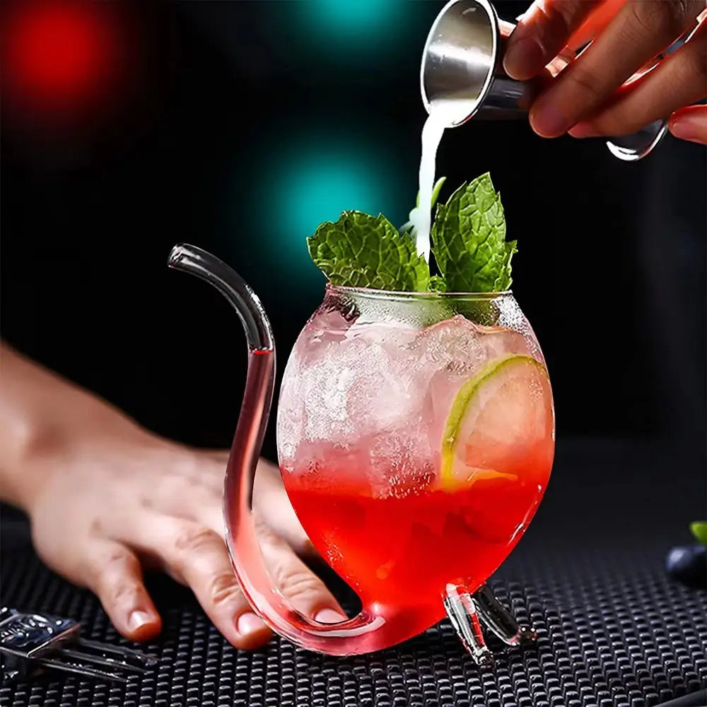 Curved Cocktail Glass with Built-In Straw – Unique Artistic Drinkware