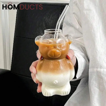 Cute Bear-Shaped Glass Cups– Reusable 3D Animal Drinkware for Coffee, Juice & Cocktails