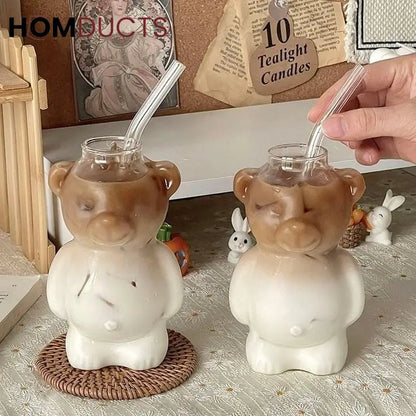 Cute Bear-Shaped Glass Cups– Reusable 3D Animal Drinkware for Coffee, Juice & Cocktails