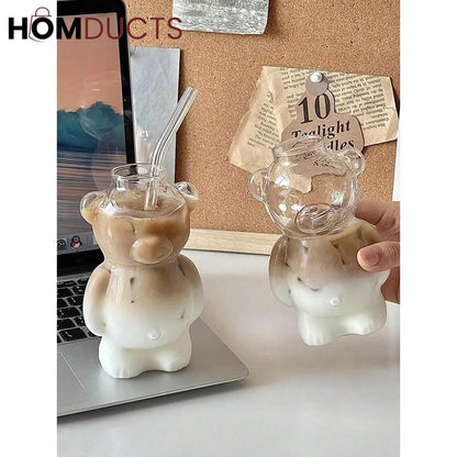 Cute Bear-Shaped Glass Cups– Reusable 3D Animal Drinkware for Coffee, Juice & Cocktails