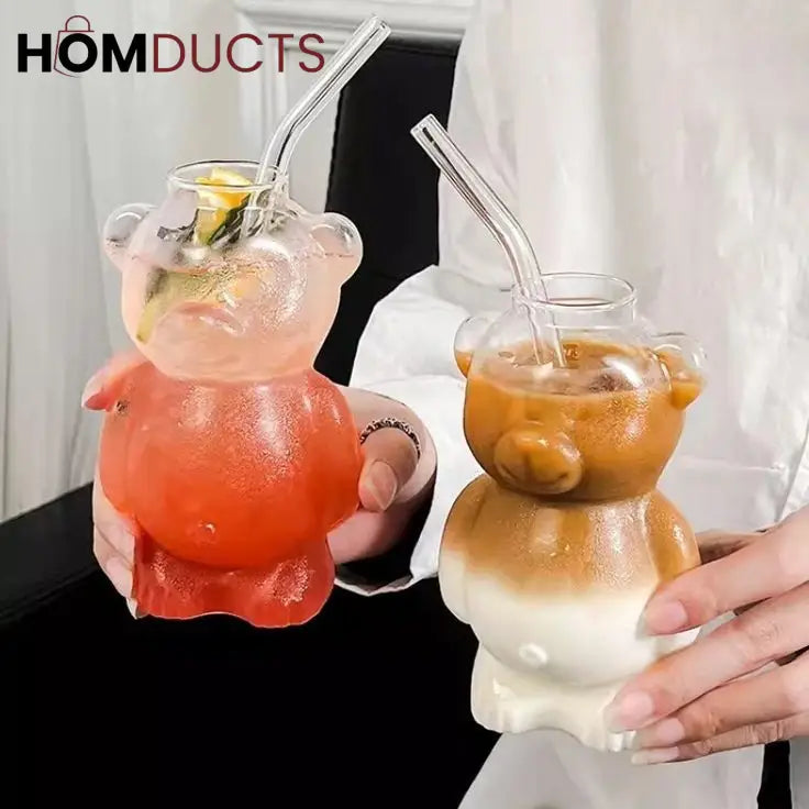 Cute Bear-Shaped Glass Cups– Reusable 3D Animal Drinkware for Coffee, Juice & Cocktails