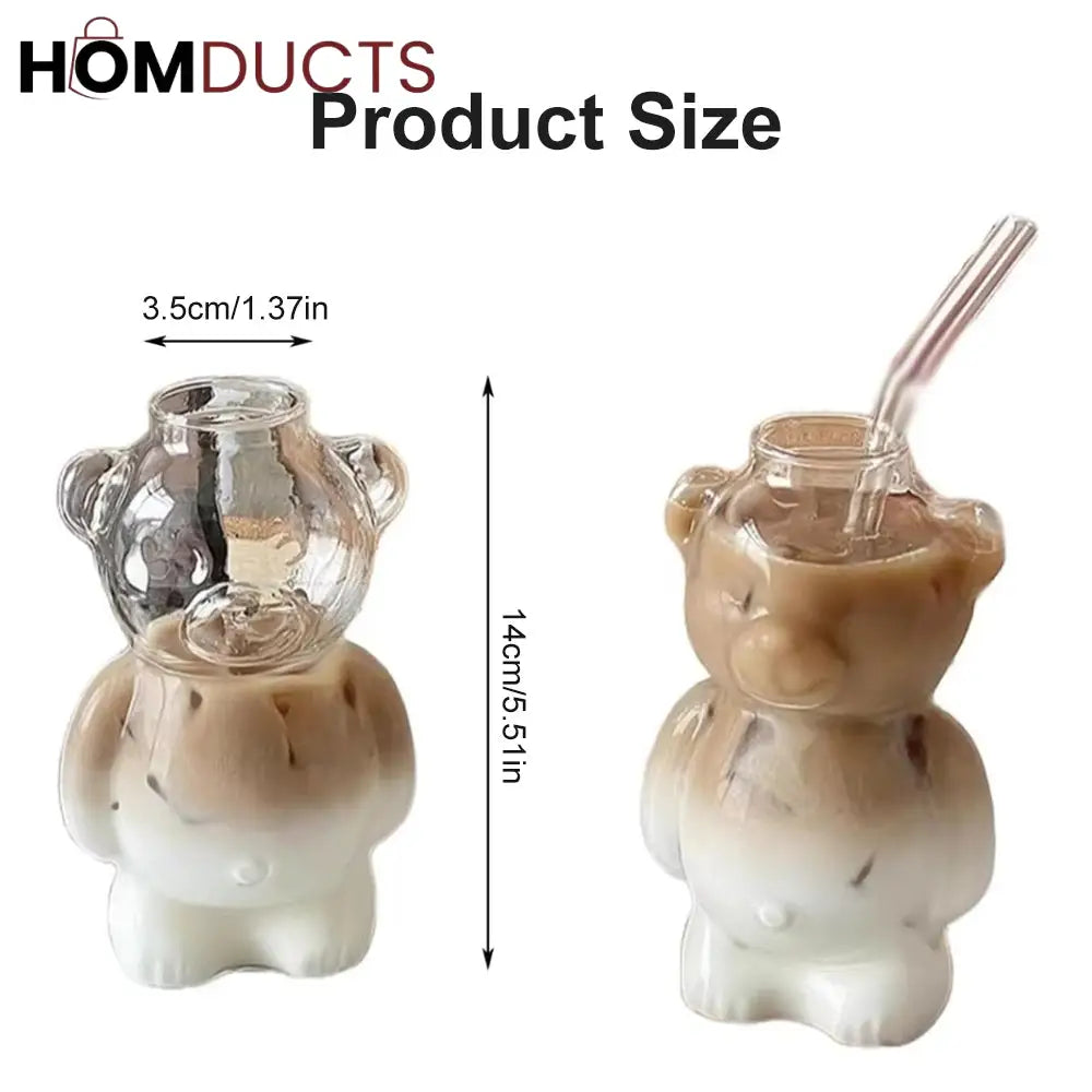 Cute Bear-Shaped Glass Cups– Reusable 3D Animal Drinkware for Coffee, Juice & Cocktails