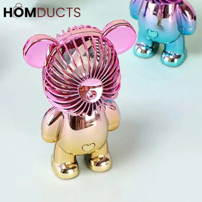Cute Cartoon Bear Mini Handheld Fan - 3-Speed USB Rechargeable