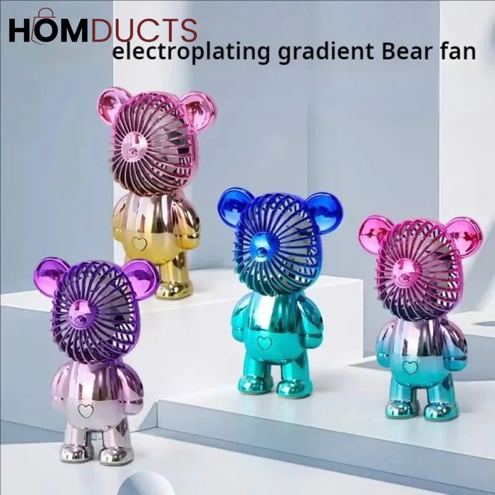 Cute Cartoon Bear Mini Handheld Fan - 3-Speed USB Rechargeable