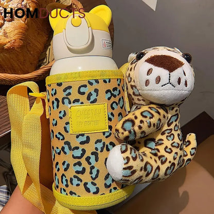 Cute Cartoon-Themed Water Bottle and Plush Toy Set for Kids