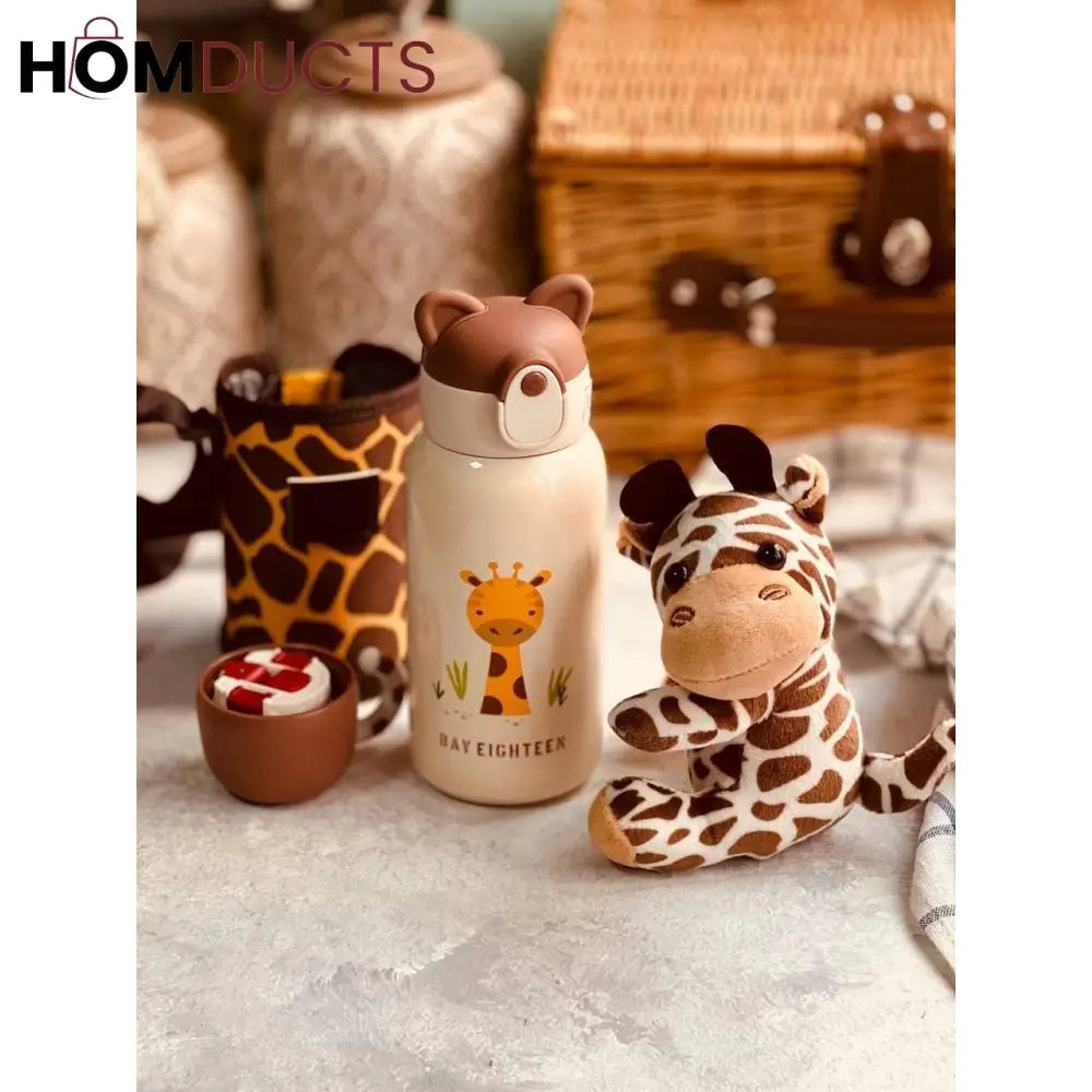 Cute Cartoon-Themed Water Bottle and Plush Toy Set for Kids