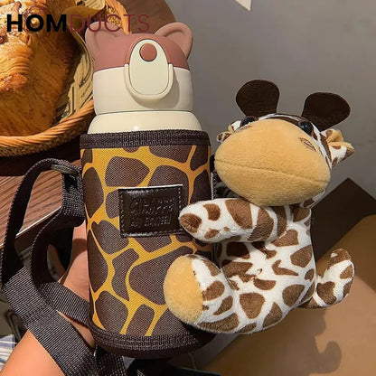 Cute Cartoon-Themed Water Bottle and Plush Toy Set for Kids