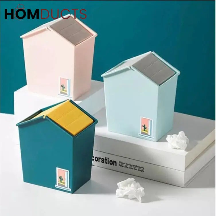 Cute Mini Desktop Trash Can with Swing Lid - Perfect for Home & Office