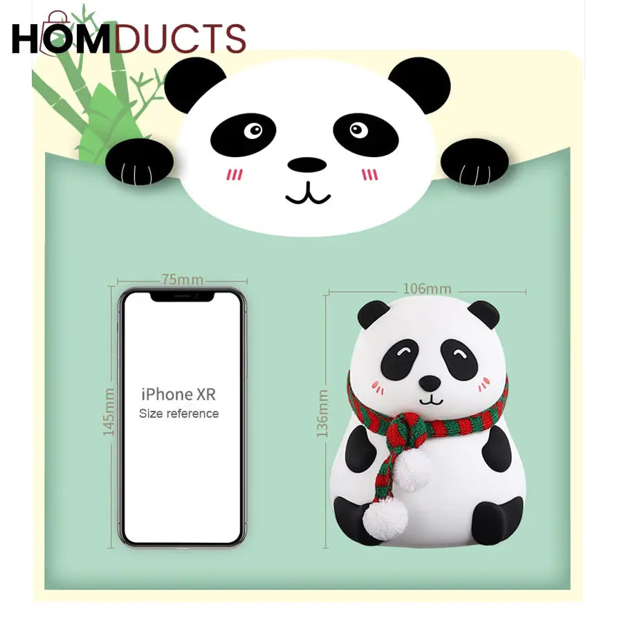 Cute Panda Night Light with Scarf – Soft Silicone LED Bedside Lamp for Kids & Home Decor