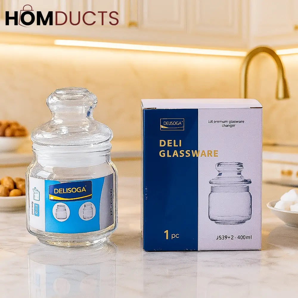 DELISOGA 400ml Glass Storage Jar with Lid – Premium Airtight Container for Kitchen & Pantry