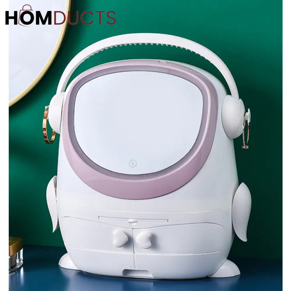 Desktop Cosmetic Storage Box With Led Mirror