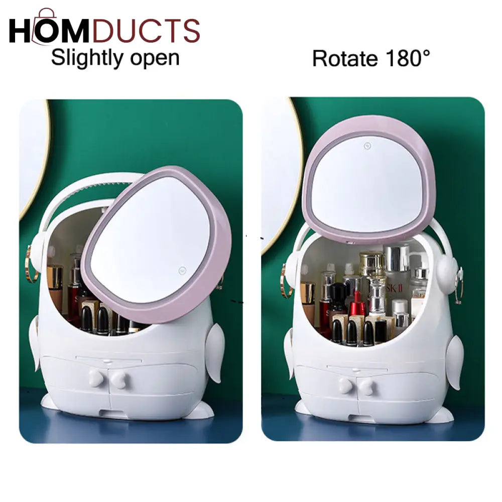 Desktop Cosmetic Storage Box With Led Mirror