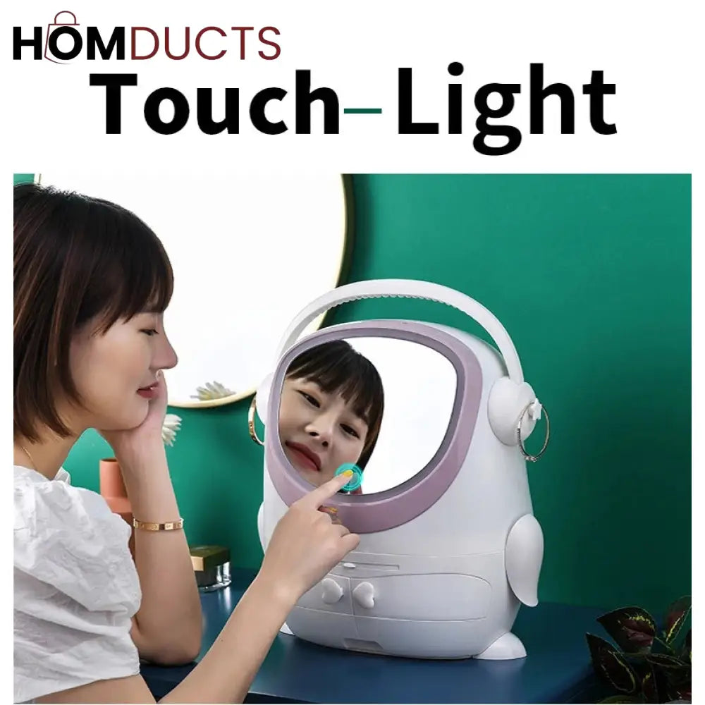 Desktop Cosmetic Storage Box With Led Mirror