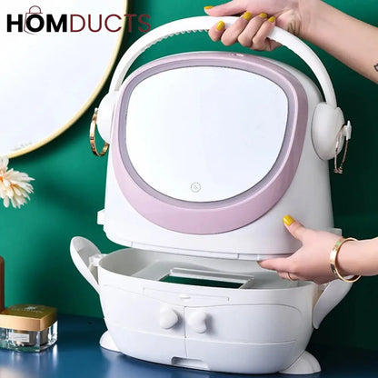 Desktop Cosmetic Storage Box With Led Mirror