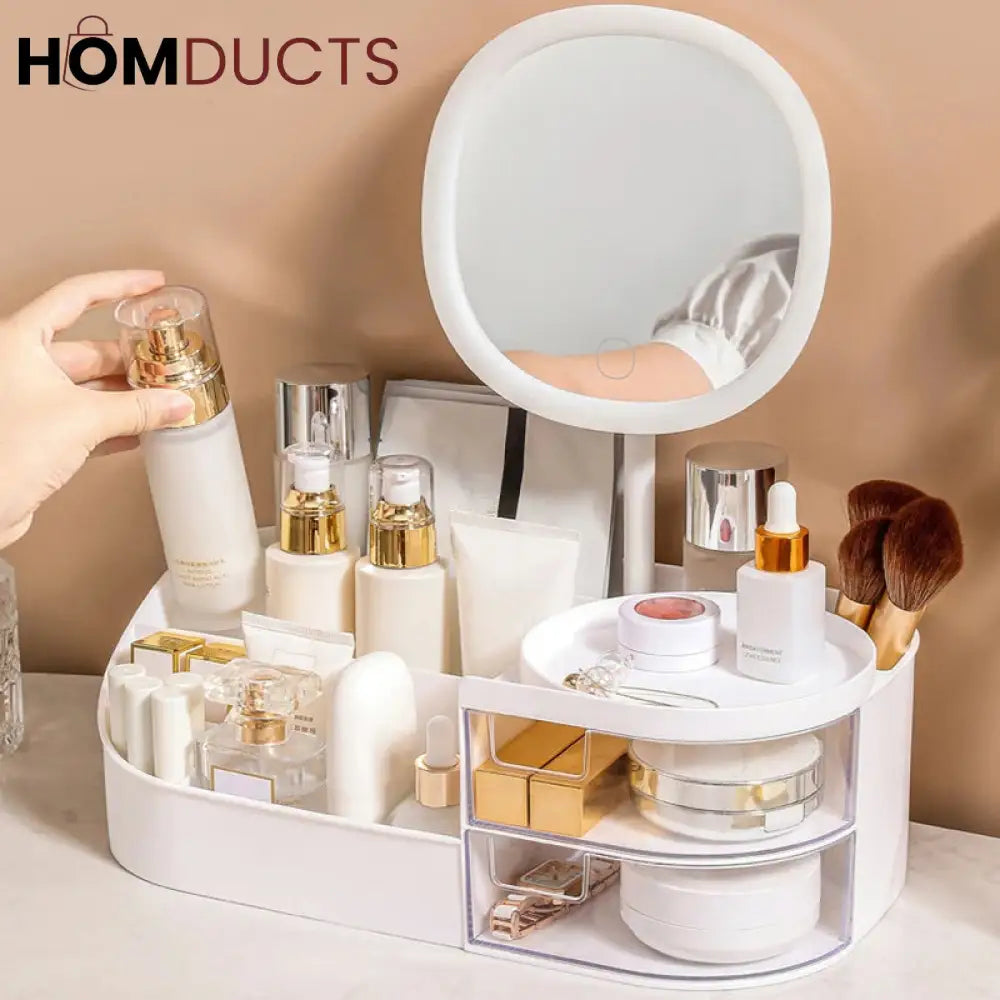 Desktop Cosmetic Storage Box With Mirror
