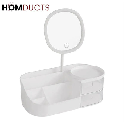 Desktop Cosmetic Storage Box With Mirror