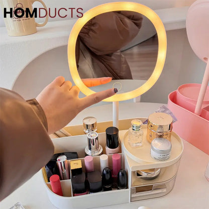 Desktop Cosmetic Storage Box With Mirror