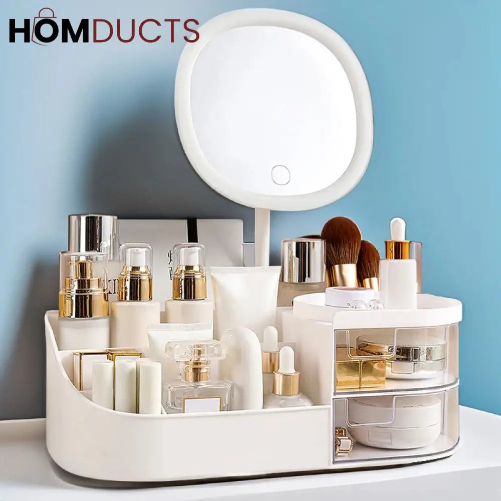 Desktop Cosmetic Storage Box With Mirror