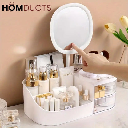 Desktop Cosmetic Storage Box With Mirror