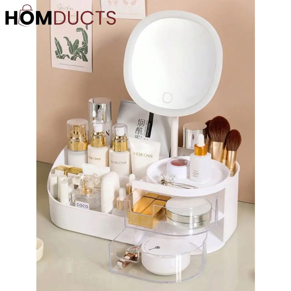 Desktop Cosmetic Storage Box With Mirror