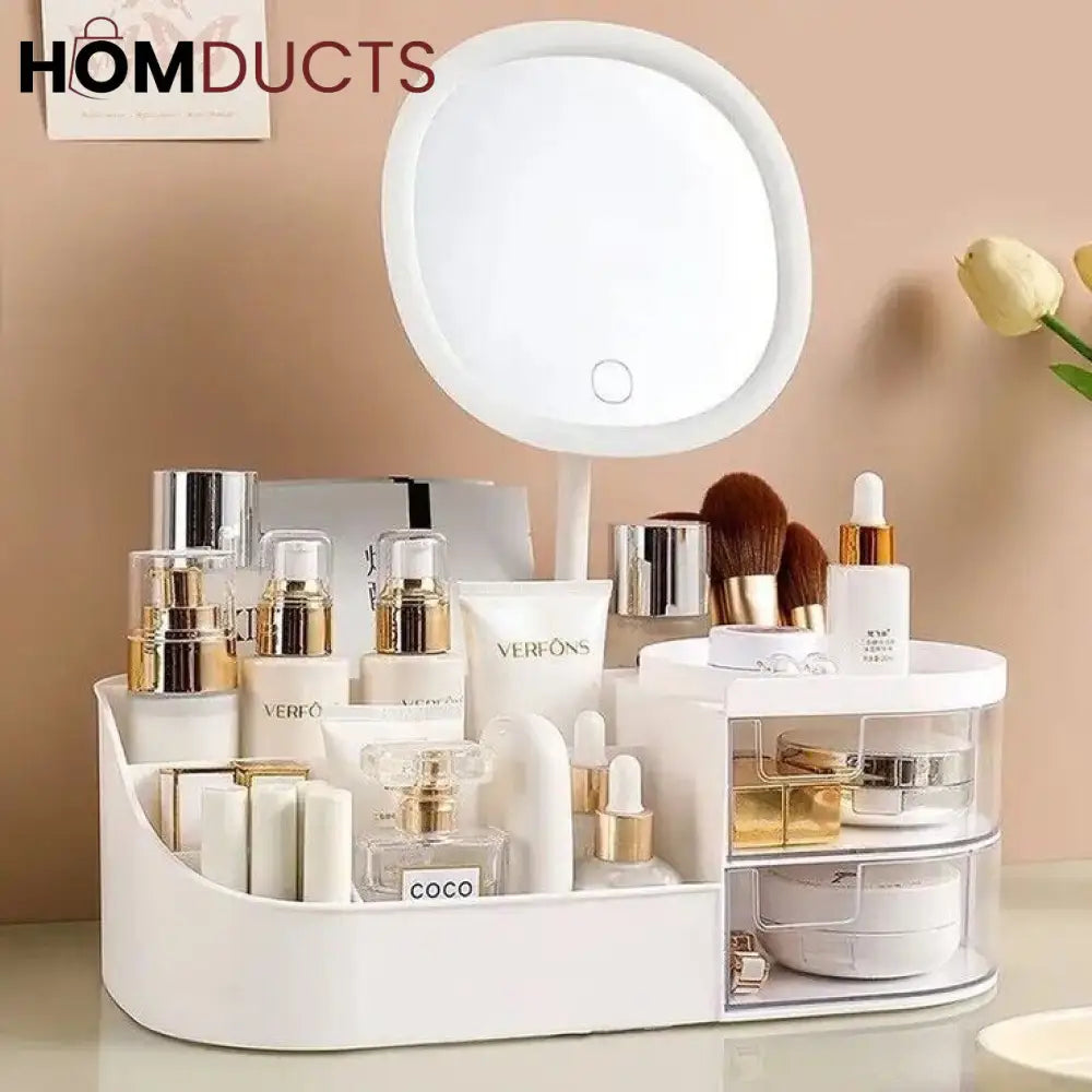 Desktop Cosmetic Storage Box With Mirror