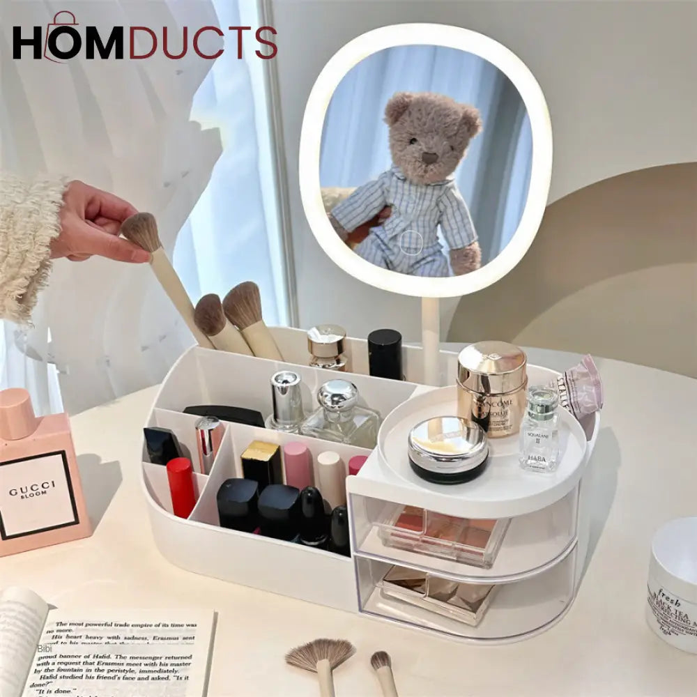 Desktop Cosmetic Storage Box With Mirror