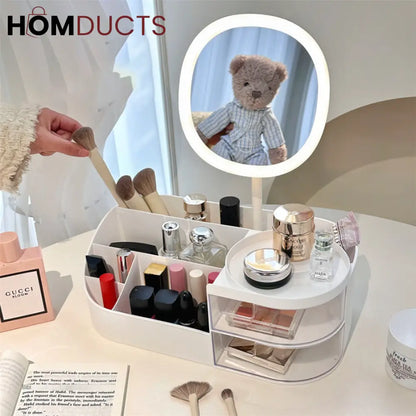Desktop Cosmetic Storage Box With Mirror