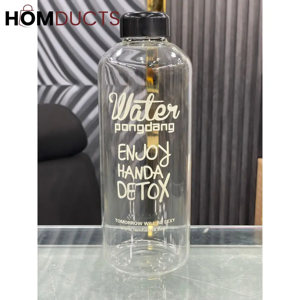 Detox Clear Glass Bottle 1000ML with Protective Cover - Stay Hydrated & Healthy