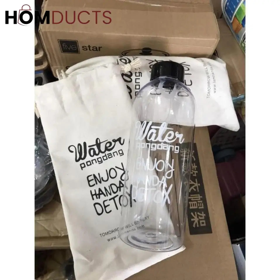 Detox Clear Glass Bottle 1000ML with Protective Cover - Stay Hydrated & Healthy